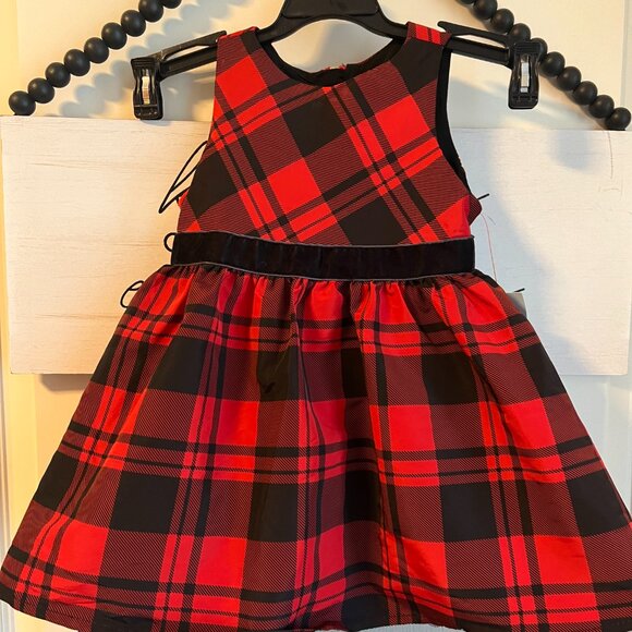 Cat & Jack Plaid Holiday Dress Red & Black Bow Layered Taffeta Girls 2T NWT Kids - Picture 9 of 9